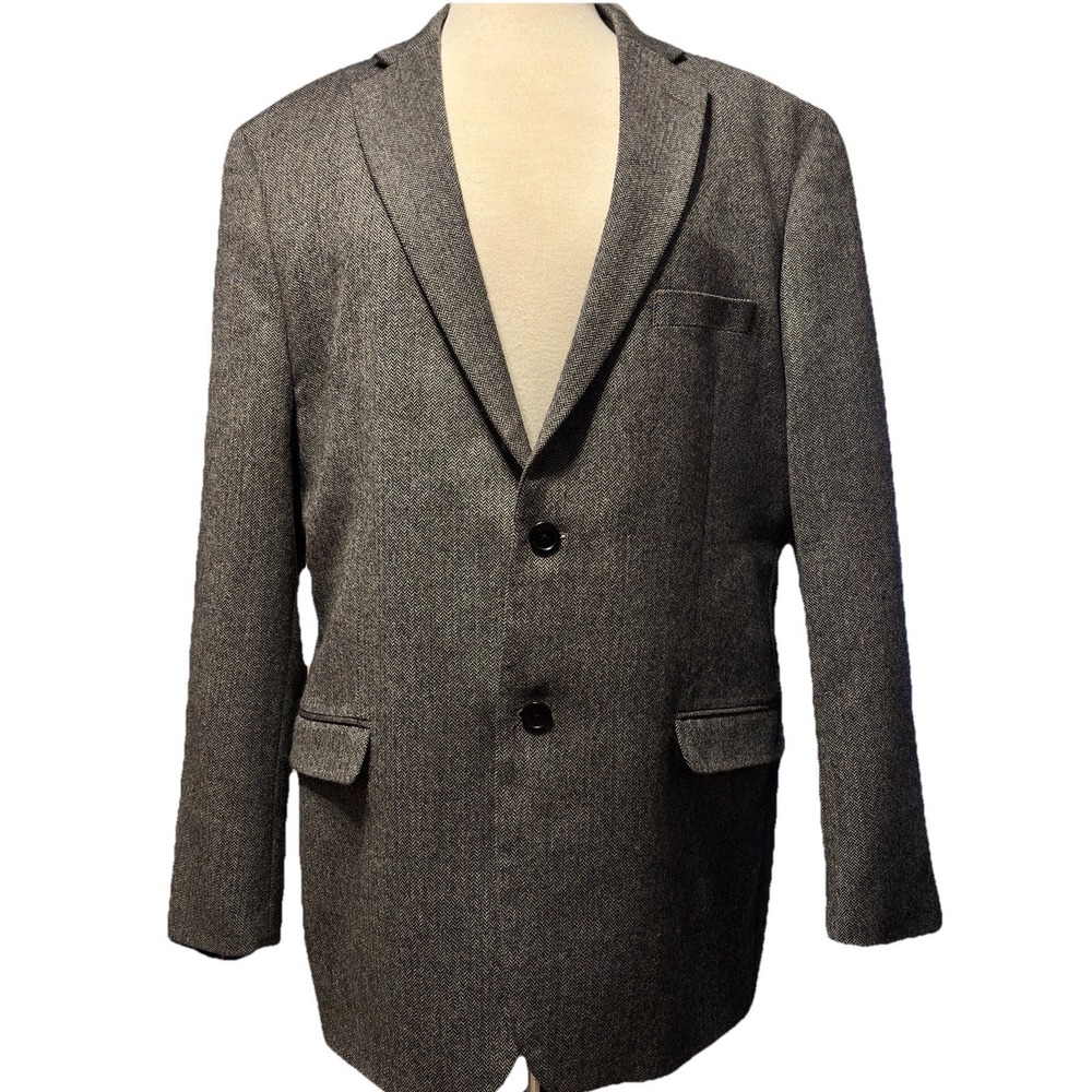VTG Lambswool 44 Reg Men's Blazer Adolfo Herringbone Grays Single Vent 2 button